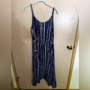 Cabi #5048 Blue & White Summer Midi Scoop Neck Dress with Pockets L